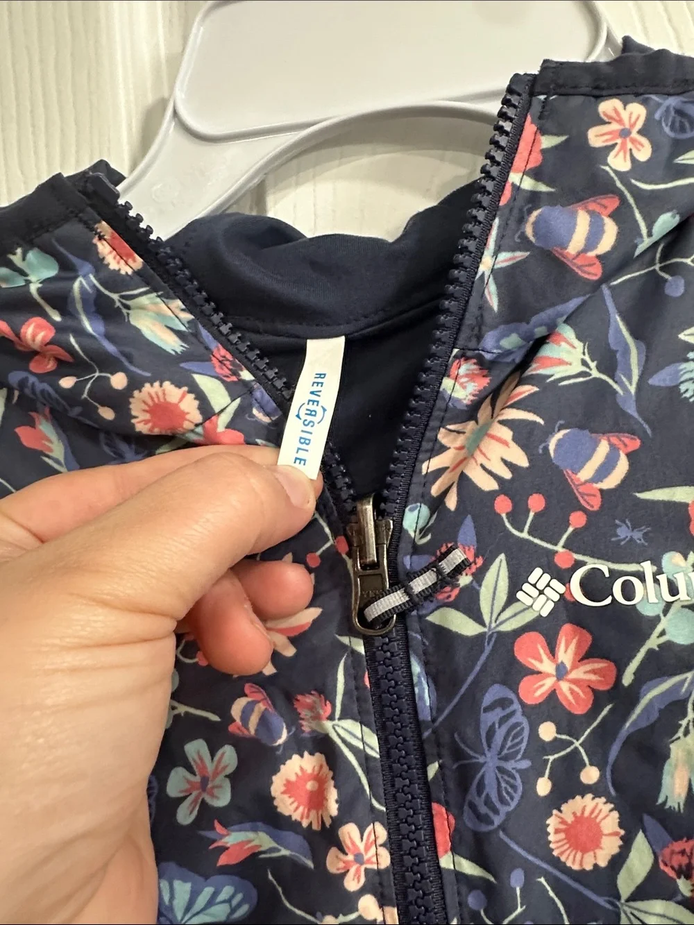 Columbia Navy Floral Hooded Windbreaker